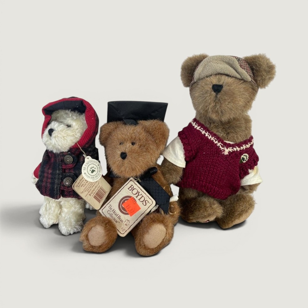 Boyds Bears Plush Lot 3 Bailey Friends Graduation Golf Winter Sweater Tagged